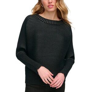 DKNY Jeans Ottoman-Rib Dolman-Sleeves Black Sweater